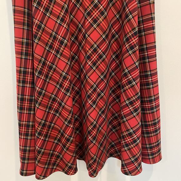 Tartan Plaid Skirt Women 12 Red Black Midi Flare Western Holiday Christmas Prep - Picture 4 of 11